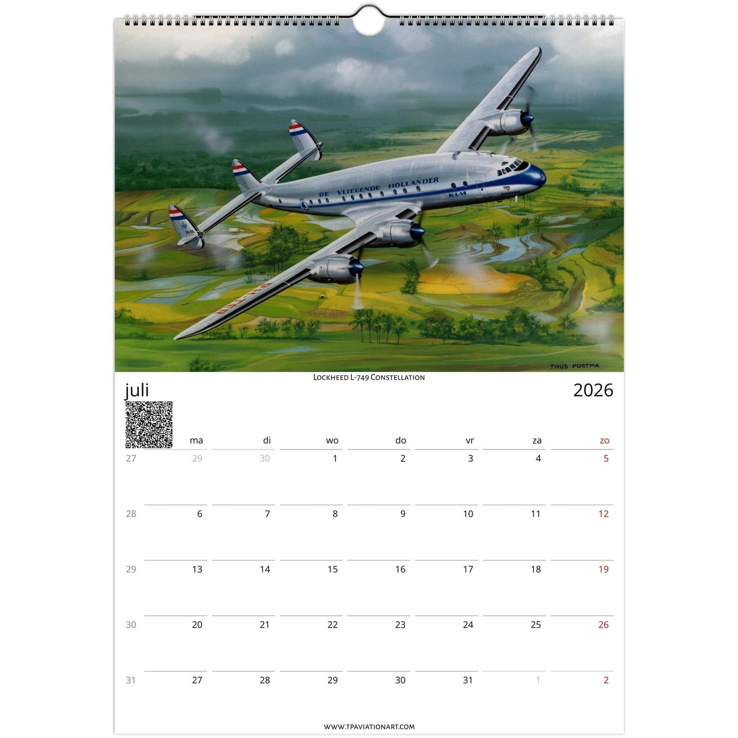 Thijs Postma - Vliegende Kunstkalender 2026 - Constellation Collectie Calendar TP Aviation Art 