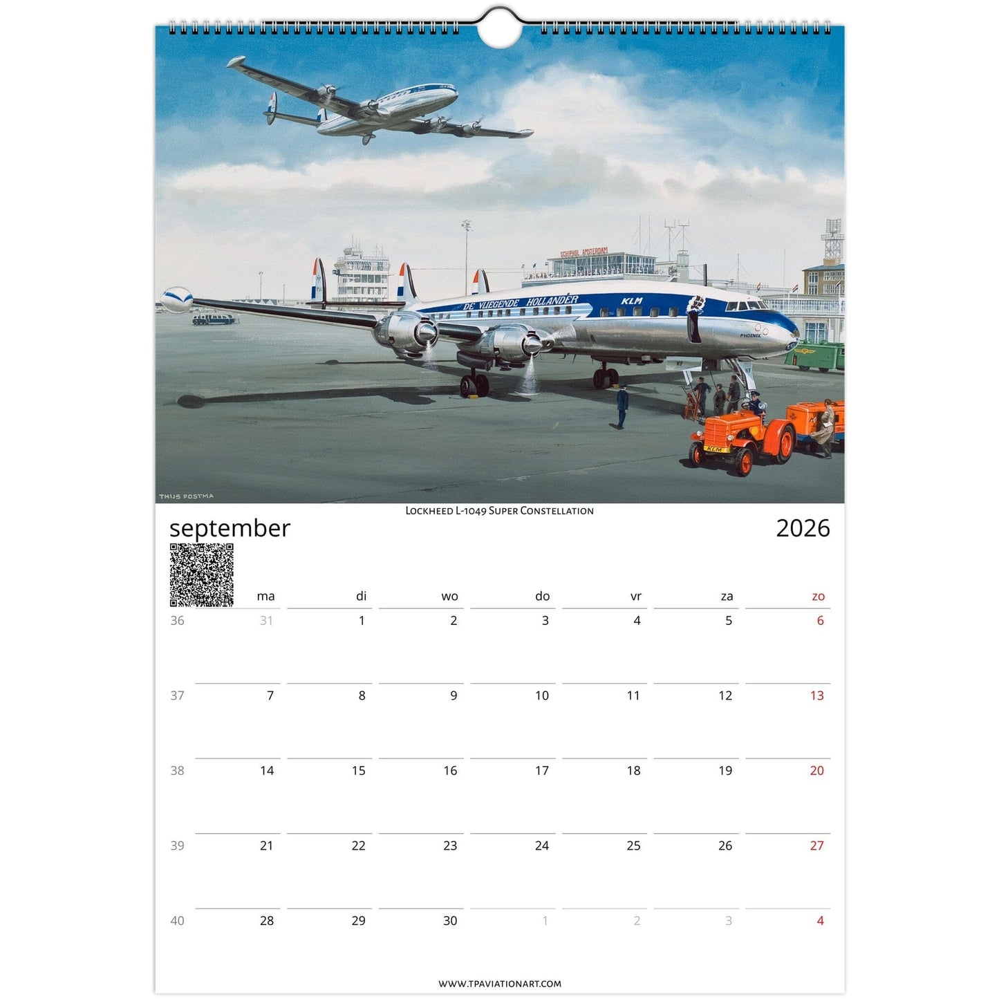 Thijs Postma - Vliegende Kunstkalender 2026 - Constellation Collectie Calendar TP Aviation Art 