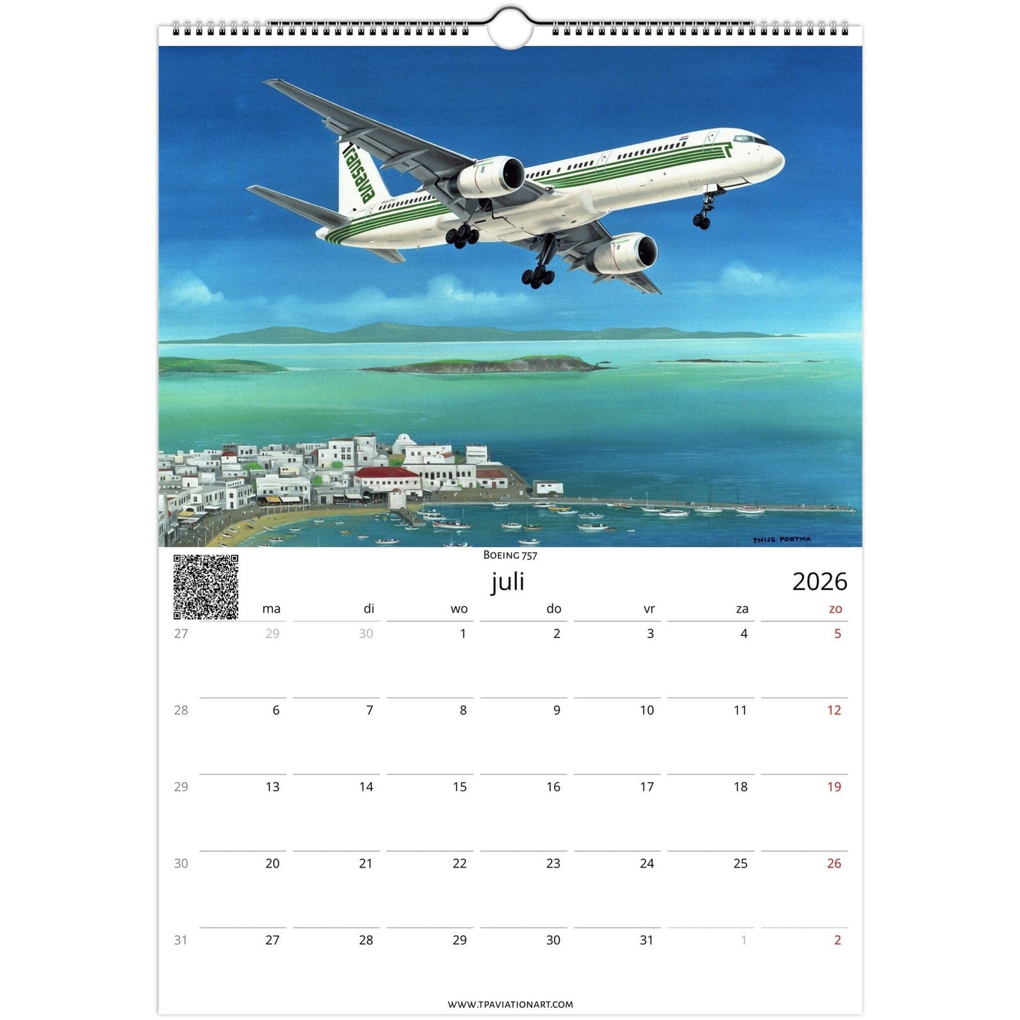 Thijs Postma - Vliegende Kunstkalender 2026 - Transavia Collectie Calendar TP Aviation Art 