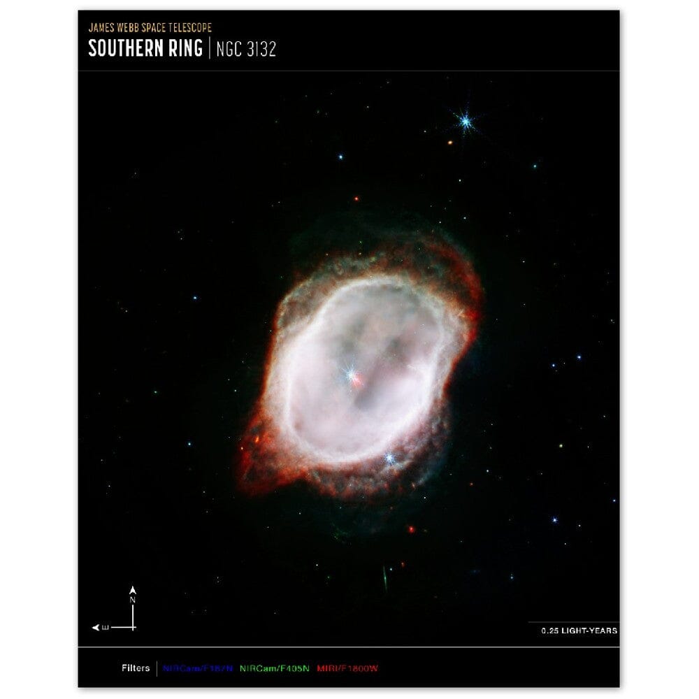 NASA - Poster - Aluminum - 12a. Southern Ring Nebula’s Gas (NIRCam and MIRI Composite Compass Image) - James Webb Space Telescope Aluminum Print TP Aviation Art 40x50 cm / 16x20″ 