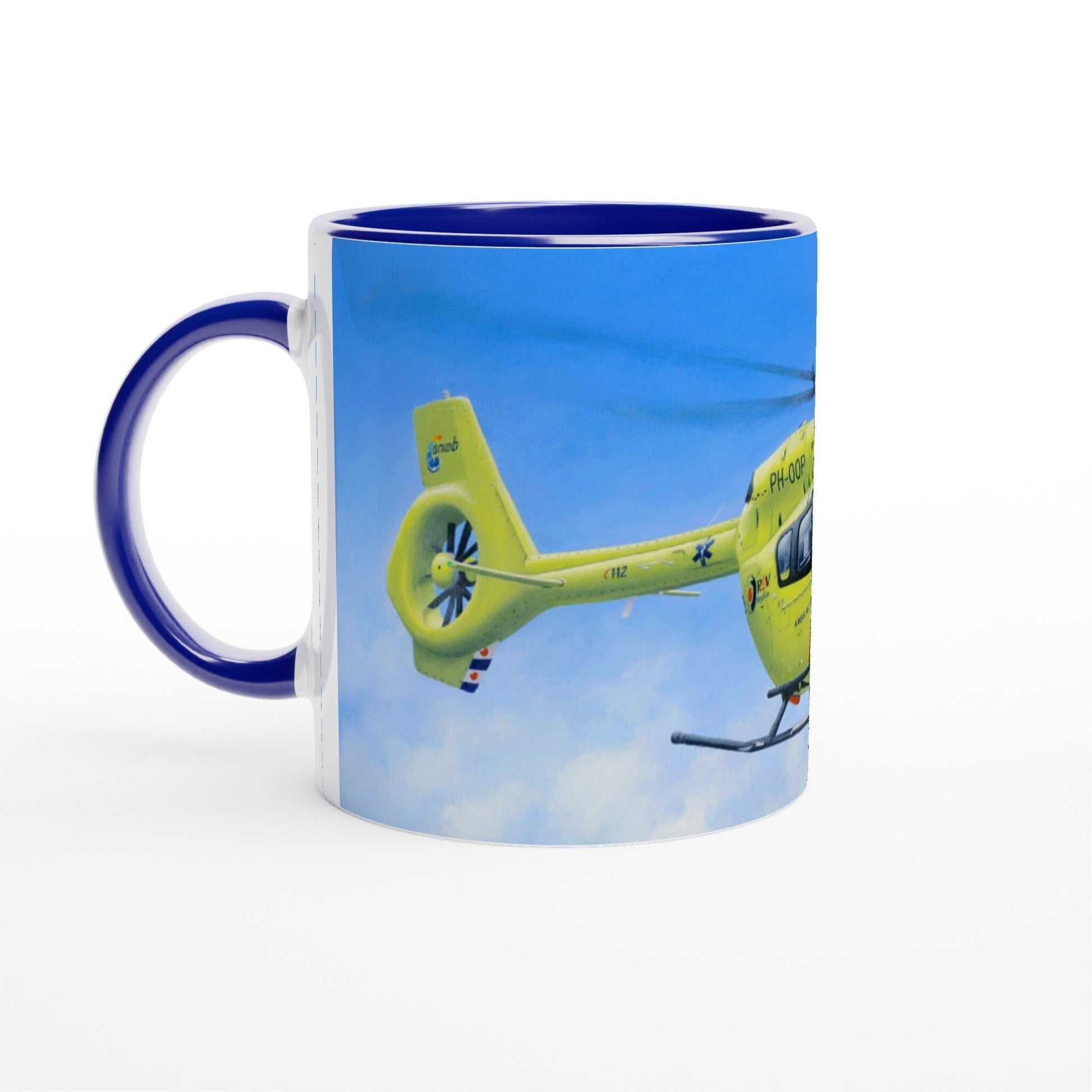 Peter Hoogenberg - Mug - Ambulance Helicopter Wadden Islands - 11oz Ceramic Mugs TP Aviation Art ceramic blue 