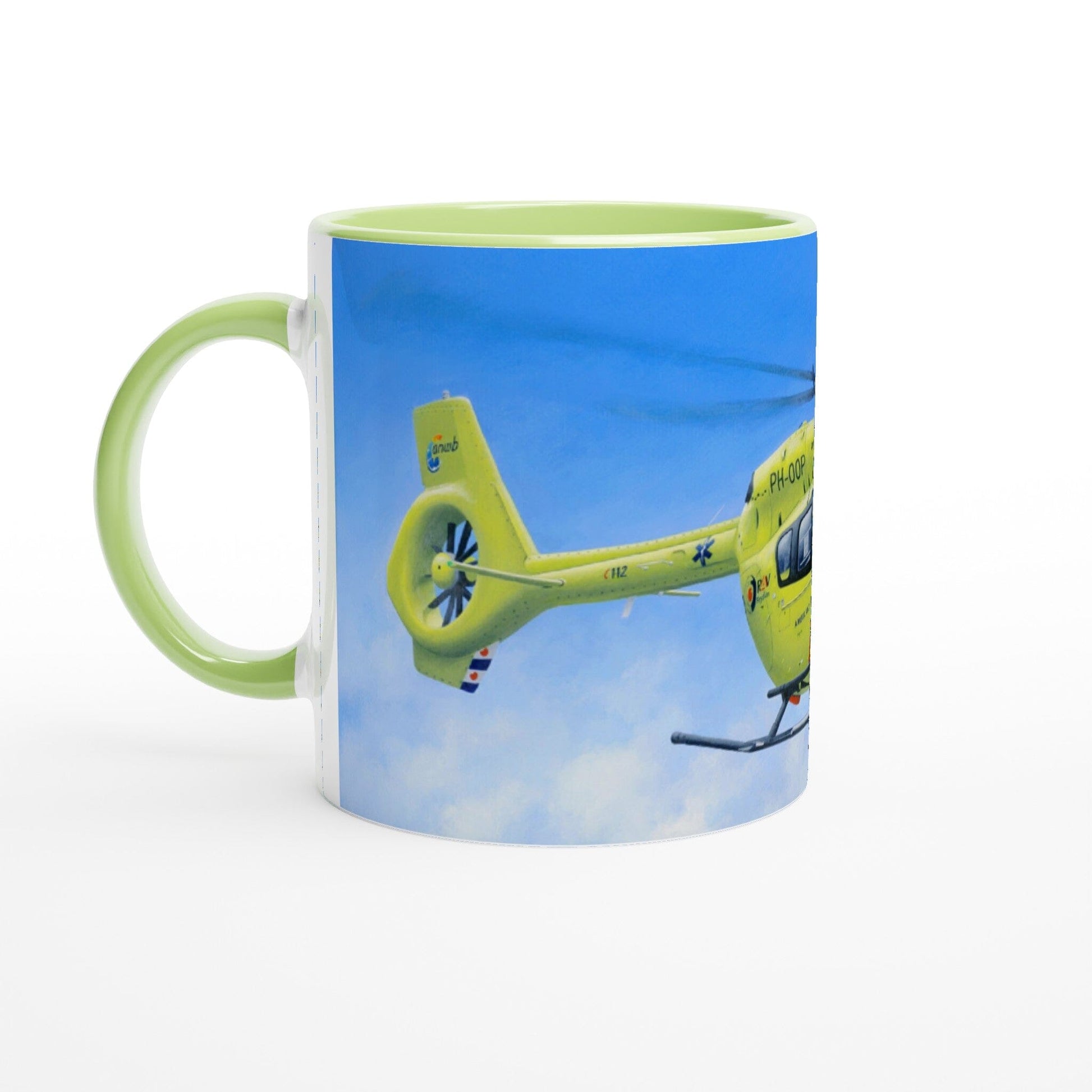 Peter Hoogenberg - Mug - Ambulance Helicopter Wadden Islands - 11oz Ceramic Mugs TP Aviation Art ceramic green 