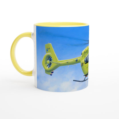 Peter Hoogenberg - Mug - Ambulance Helicopter Wadden Islands - 11oz Ceramic Mugs TP Aviation Art ceramic yellow 
