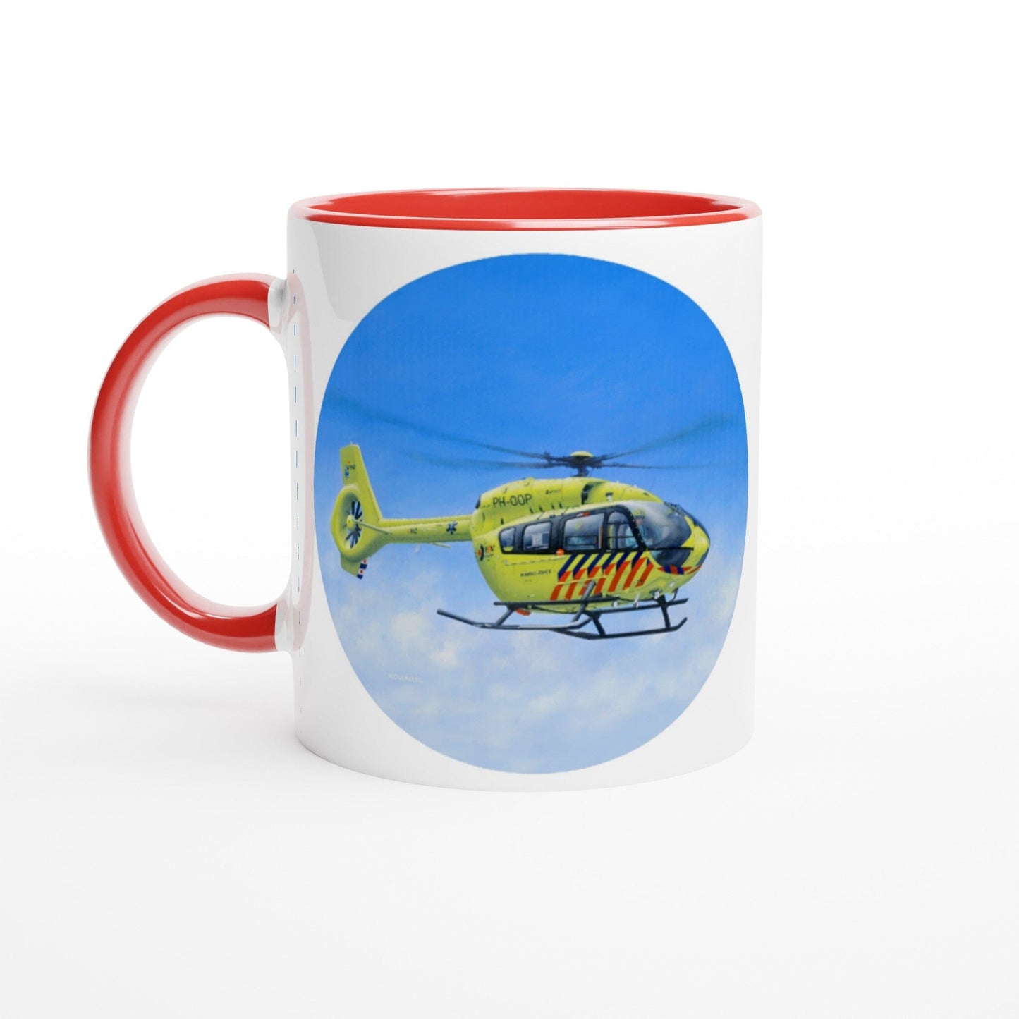 Peter Hoogenberg - Mug - Ambulance Helicopter Wadden Islands - 11oz Ceramic - Round Mugs TP Aviation Art 