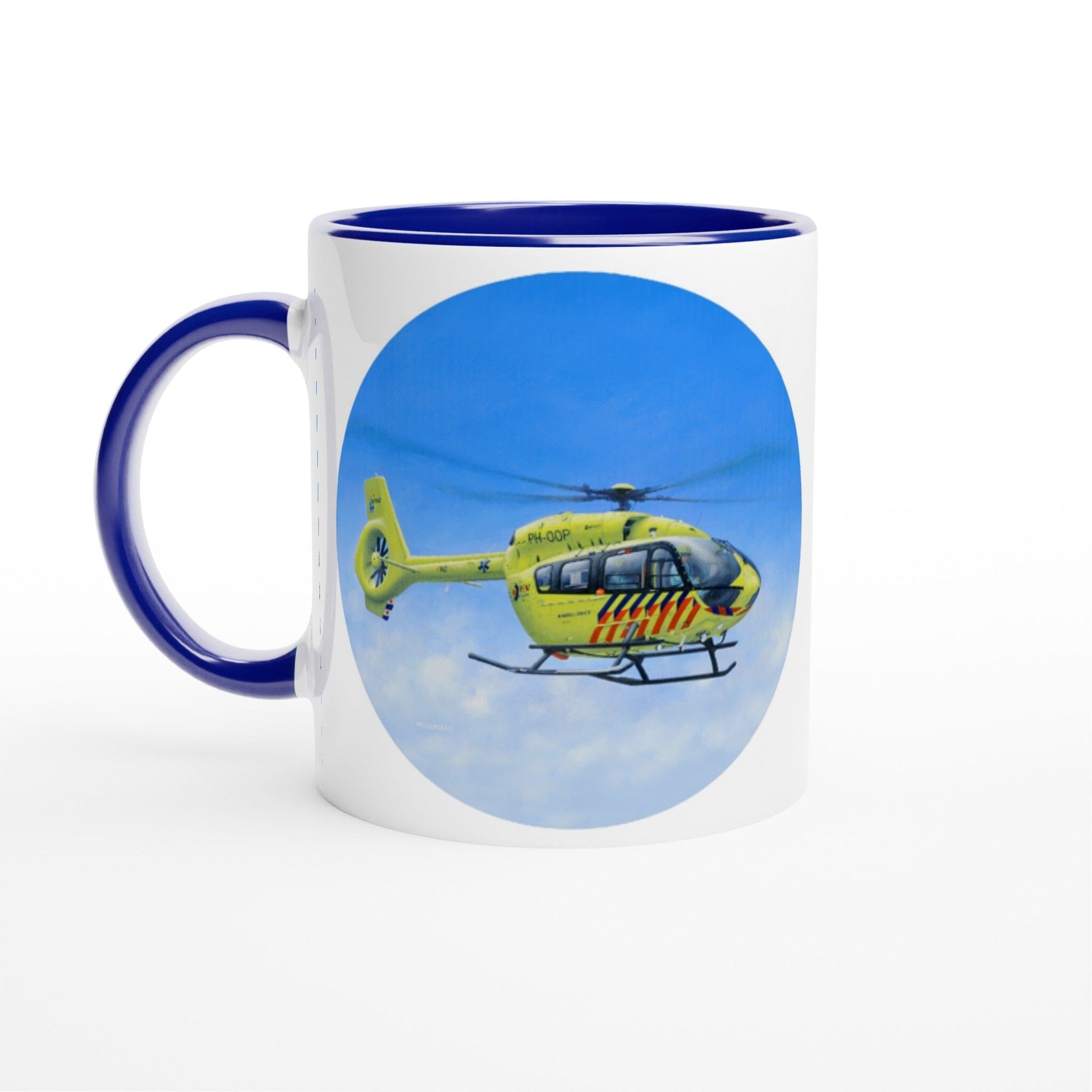Peter Hoogenberg - Mug - Ambulance Helicopter Wadden Islands - 11oz Ceramic - Round Mugs TP Aviation Art ceramic blue 