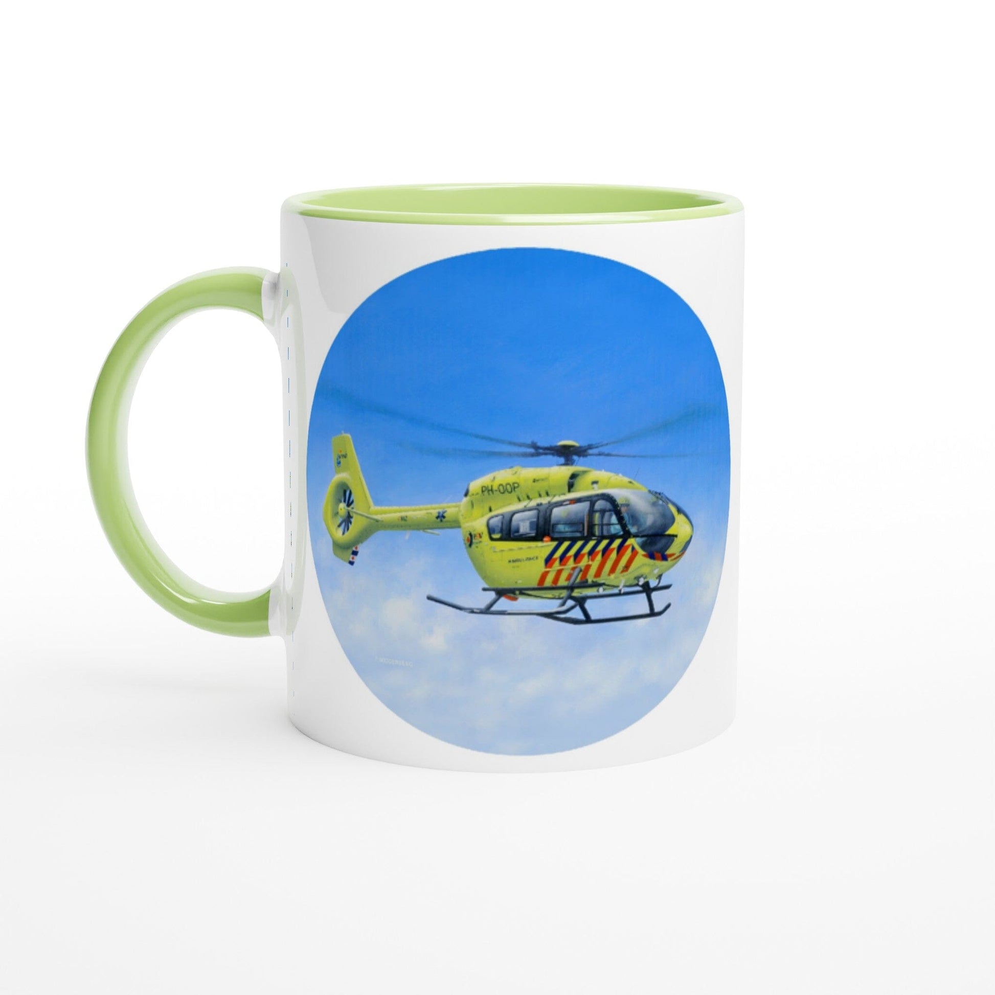Peter Hoogenberg - Mug - Ambulance Helicopter Wadden Islands - 11oz Ceramic - Round Mugs TP Aviation Art ceramic green 