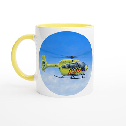 Peter Hoogenberg - Mug - Ambulance Helicopter Wadden Islands - 11oz Ceramic - Round Mugs TP Aviation Art ceramic yellow 