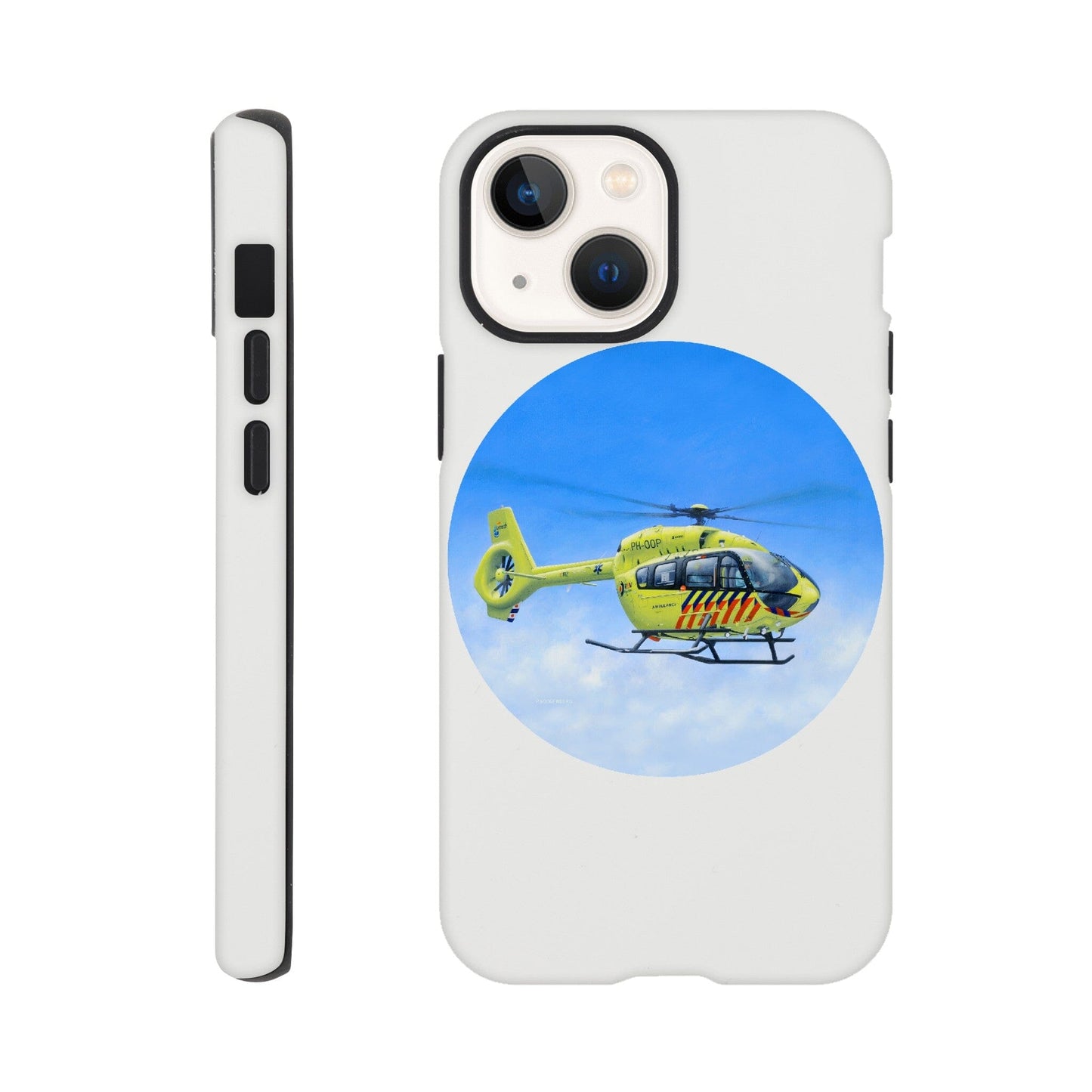 Peter Hoogenberg - Phone Case Tough - Ambulance Helicopter Wadden Islands Phone Case TP Aviation Art iPhone 13 Mini 