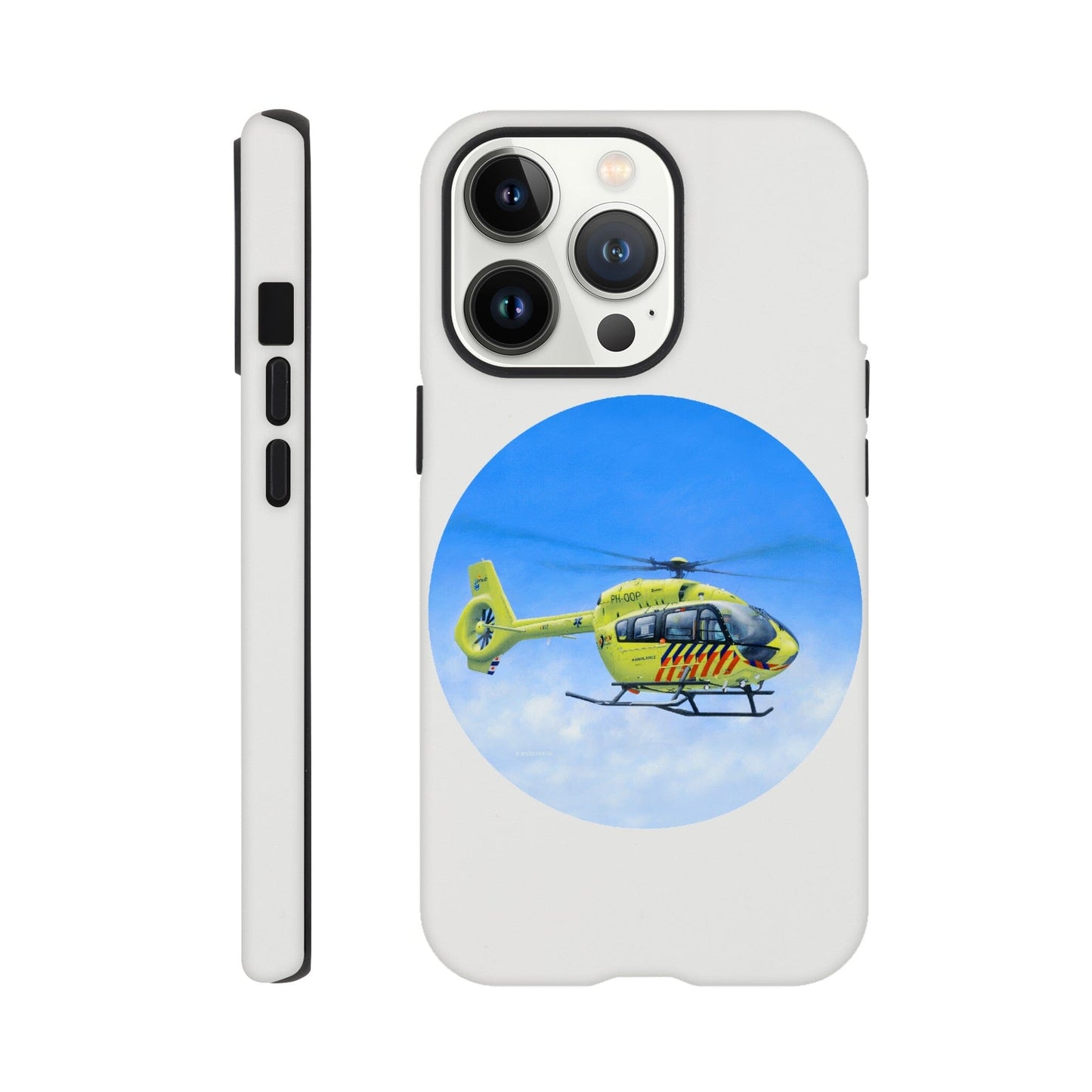Peter Hoogenberg - Phone Case Tough - Ambulance Helicopter Wadden Islands Phone Case TP Aviation Art iPhone 13 Pro 