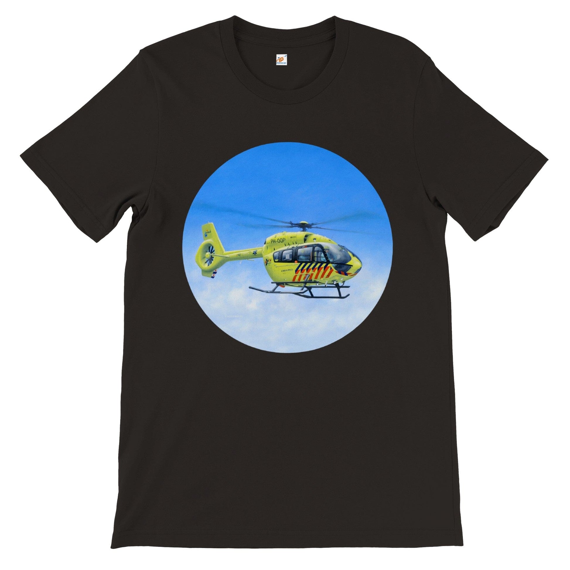 Peter Hoogenberg - T-shirt - Ambulance Helicopter Wadden Islands - Premium Unisex T-shirt TP Aviation Art Black S 
