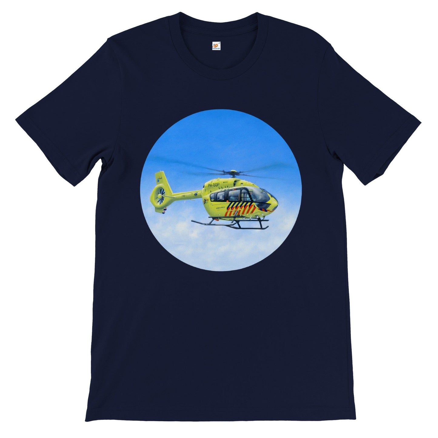 Peter Hoogenberg - T-shirt - Ambulance Helicopter Wadden Islands - Premium Unisex T-shirt TP Aviation Art Navy S 