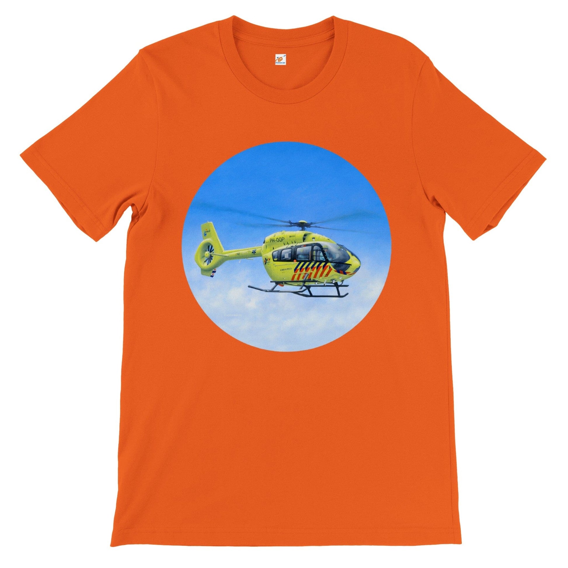 Peter Hoogenberg - T-shirt - Ambulance Helicopter Wadden Islands - Premium Unisex T-shirt TP Aviation Art Orange S 