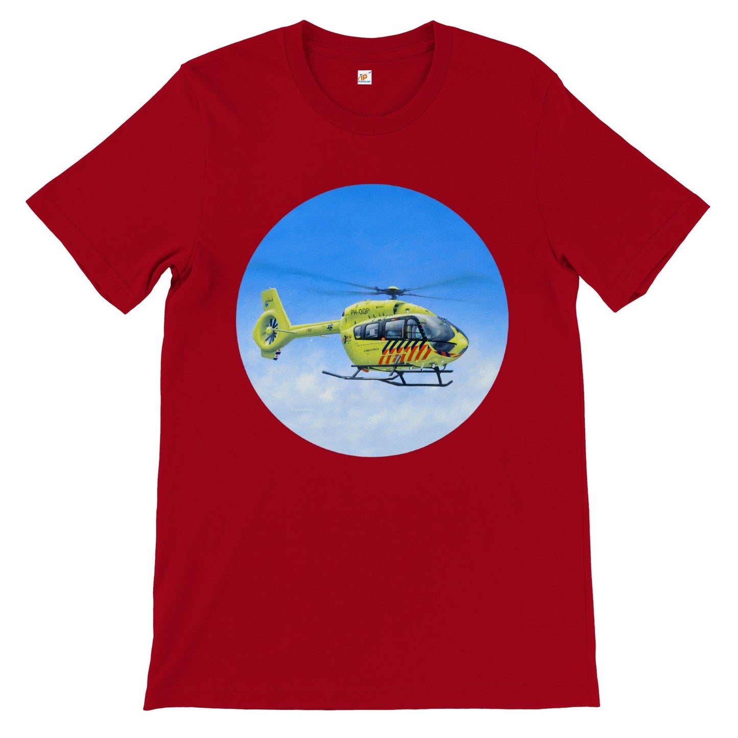 Peter Hoogenberg - T-shirt - Ambulance Helicopter Wadden Islands - Premium Unisex T-shirt TP Aviation Art Red S 