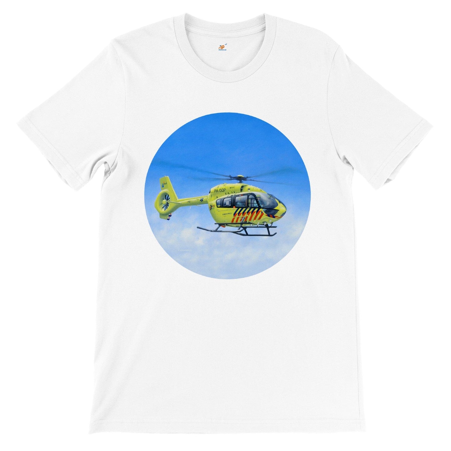 Peter Hoogenberg - T-shirt - Ambulance Helicopter Wadden Islands - Premium Unisex T-shirt TP Aviation Art White S 