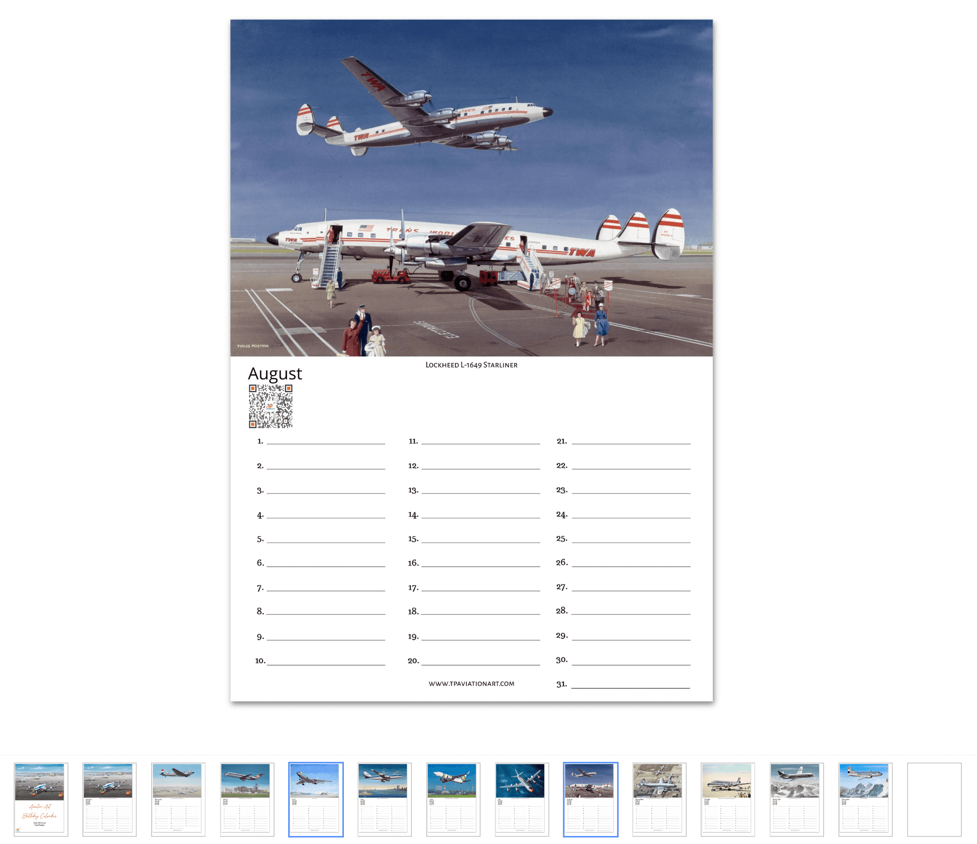 Thijs Postma - Aviation Art Birthday Calendar - Artist Selection Calendar TP Aviation Art 