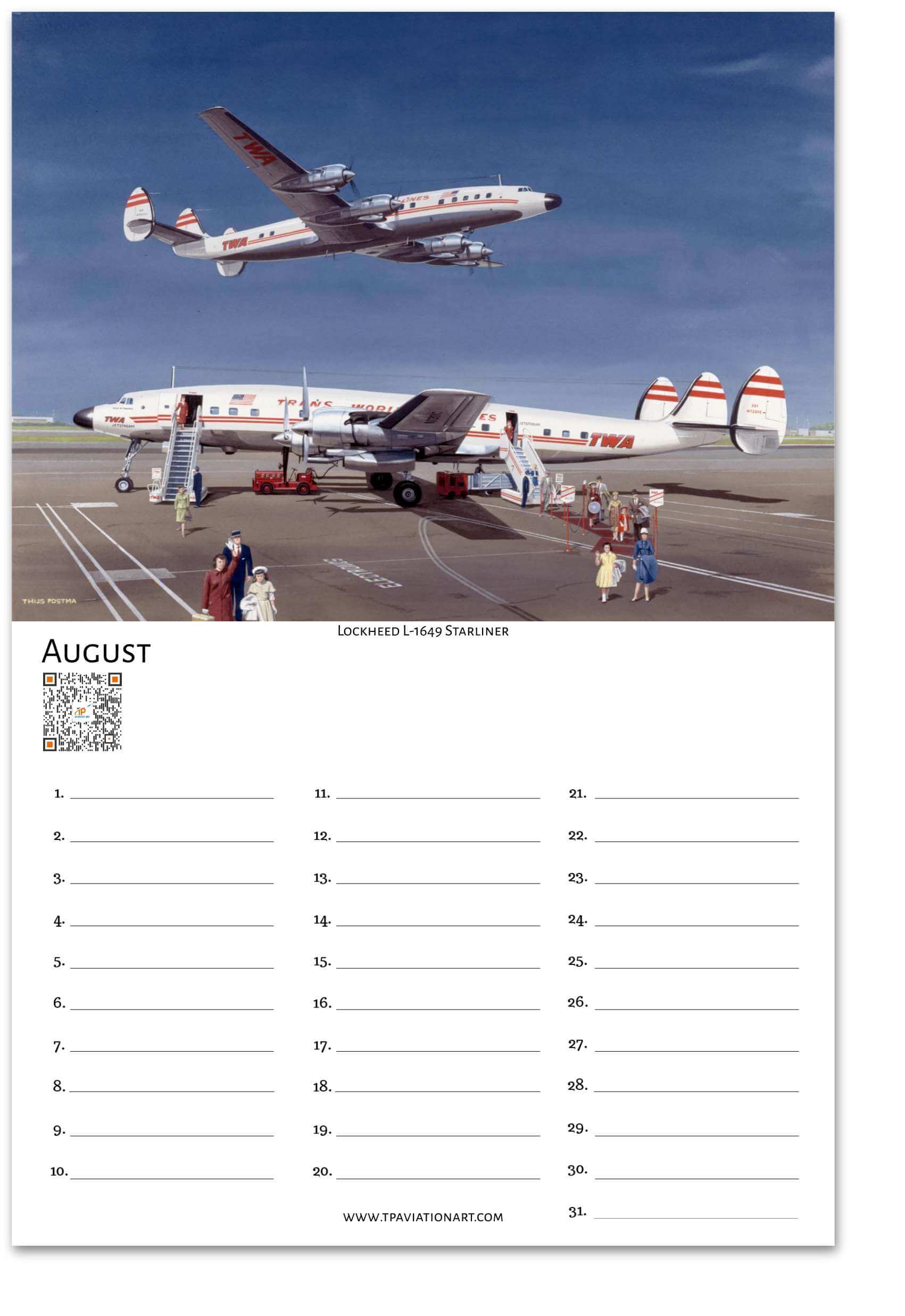 Thijs Postma - Aviation Art Birthday Calendar - Artist Selection (US & CA) Calendar TP Aviation Art 