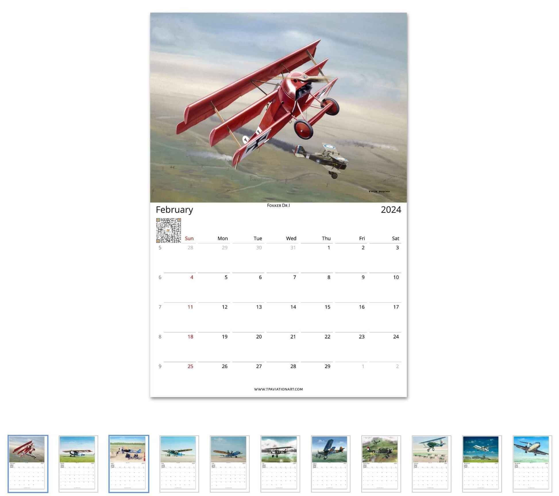 Thijs Postma - Aviation Art Calendar 2024 - Fokker Selection (US & CA) Calendar TP Aviation Art 