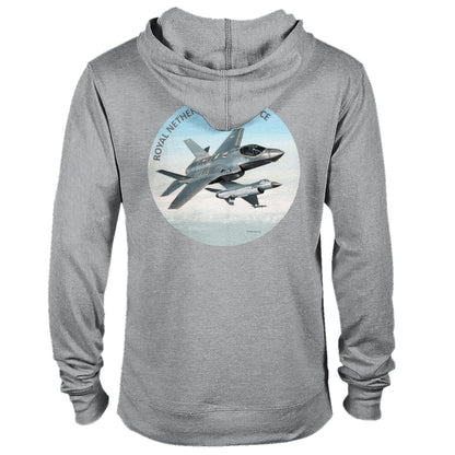 Thijs Postma - Hoodie - F-35 JSF Next To F-16 - Premium Unisex Pullover Hoodie TP Aviation Art Sports Grey XS 