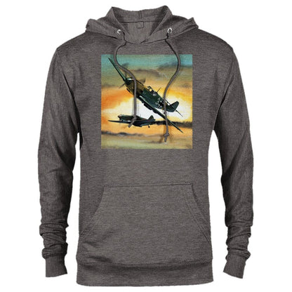 Thijs Postma - Hoodie - Messerschmitt Bf 109E Shot A Lavochkin LaGG-3 - Premium Unisex Pullover Hoodie TP Aviation Art Charcoal Heather XS 