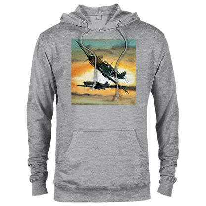 Thijs Postma - Hoodie - Messerschmitt Bf 109E Shot A Lavochkin LaGG-3 - Premium Unisex Pullover Hoodie TP Aviation Art Sports Grey XS 