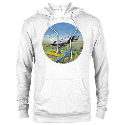 Thijs Postma - Hoodie - North American F-86K Sabre Over Dutch Landscape - Premium Unisex Pullover Hoodie TP Aviation Art 