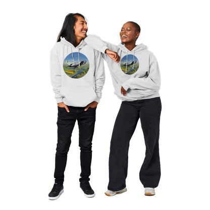 Thijs Postma - Hoodie - North American F-86K Sabre Over Dutch Landscape - Premium Unisex Pullover Hoodie TP Aviation Art 