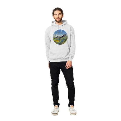 Thijs Postma - Hoodie - North American F-86K Sabre Over Dutch Landscape - Premium Unisex Pullover Hoodie TP Aviation Art 