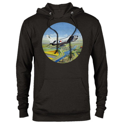 Thijs Postma - Hoodie - North American F-86K Sabre Over Dutch Landscape - Premium Unisex Pullover Hoodie TP Aviation Art Black XS 