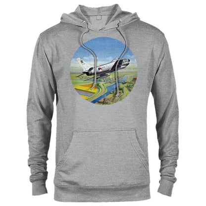 Thijs Postma - Hoodie - North American F-86K Sabre Over Dutch Landscape - Premium Unisex Pullover Hoodie TP Aviation Art Sports Grey XS 
