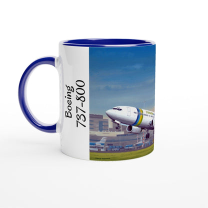 Thijs Postma - Mug - Boeing 737-800 Transavia Schiphol Airport - Ceramic 11oz Mugs TP Aviation Art ceramic blue 