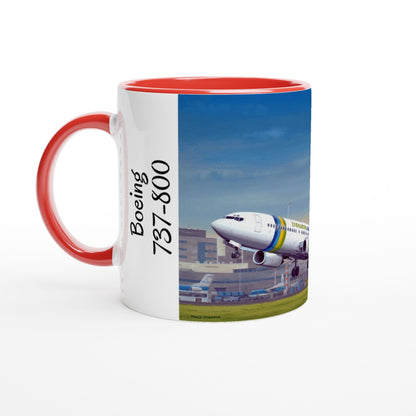 Thijs Postma - Mug - Boeing 737-800 Transavia Schiphol Airport - Ceramic 11oz Mugs TP Aviation Art ceramic red 