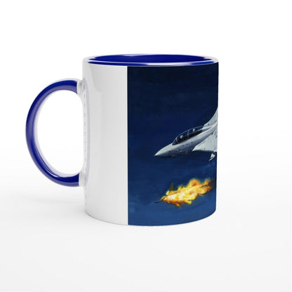 Thijs Postma - Mug - Grumman F-14 Tomcat Shooting Down A MiG-23 - Ceramic 11oz Mugs TP Aviation Art ceramic blue 