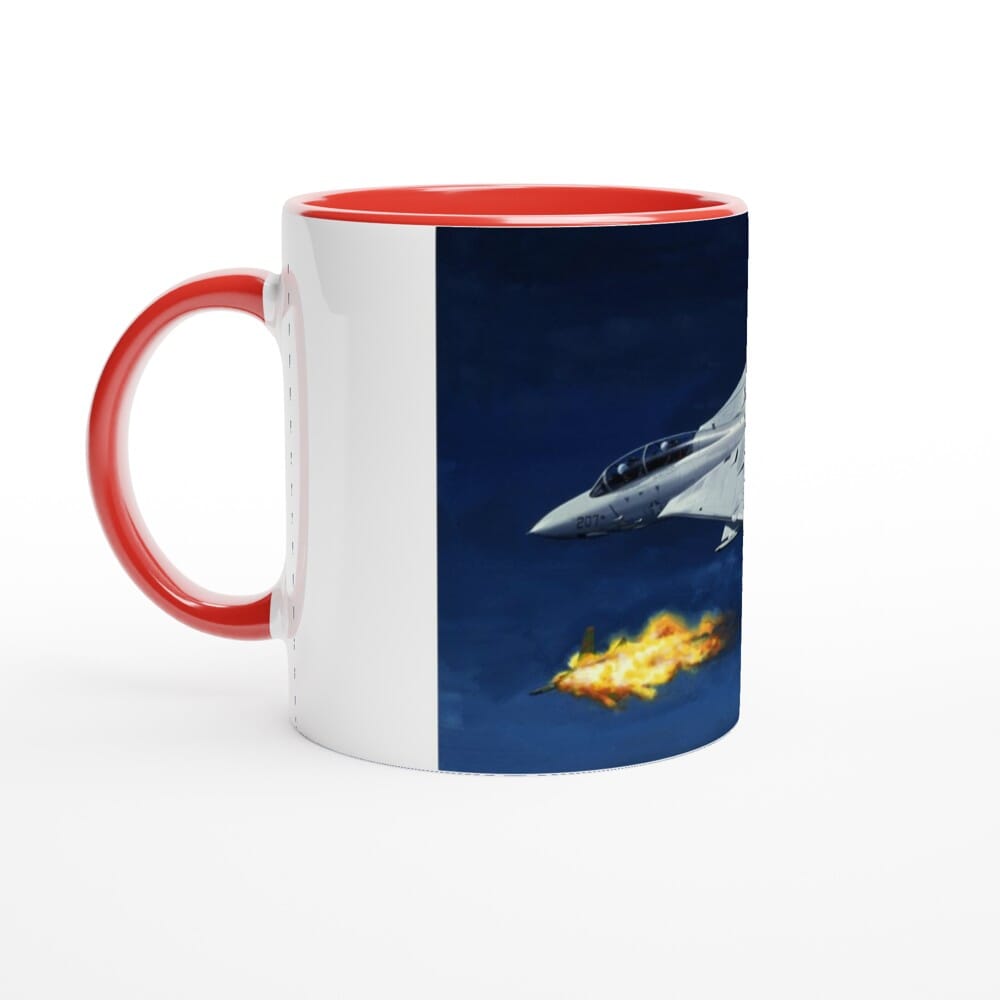 Thijs Postma - Mug - Grumman F-14 Tomcat Shooting Down A MiG-23 - Ceramic 11oz Mugs TP Aviation Art ceramic red 