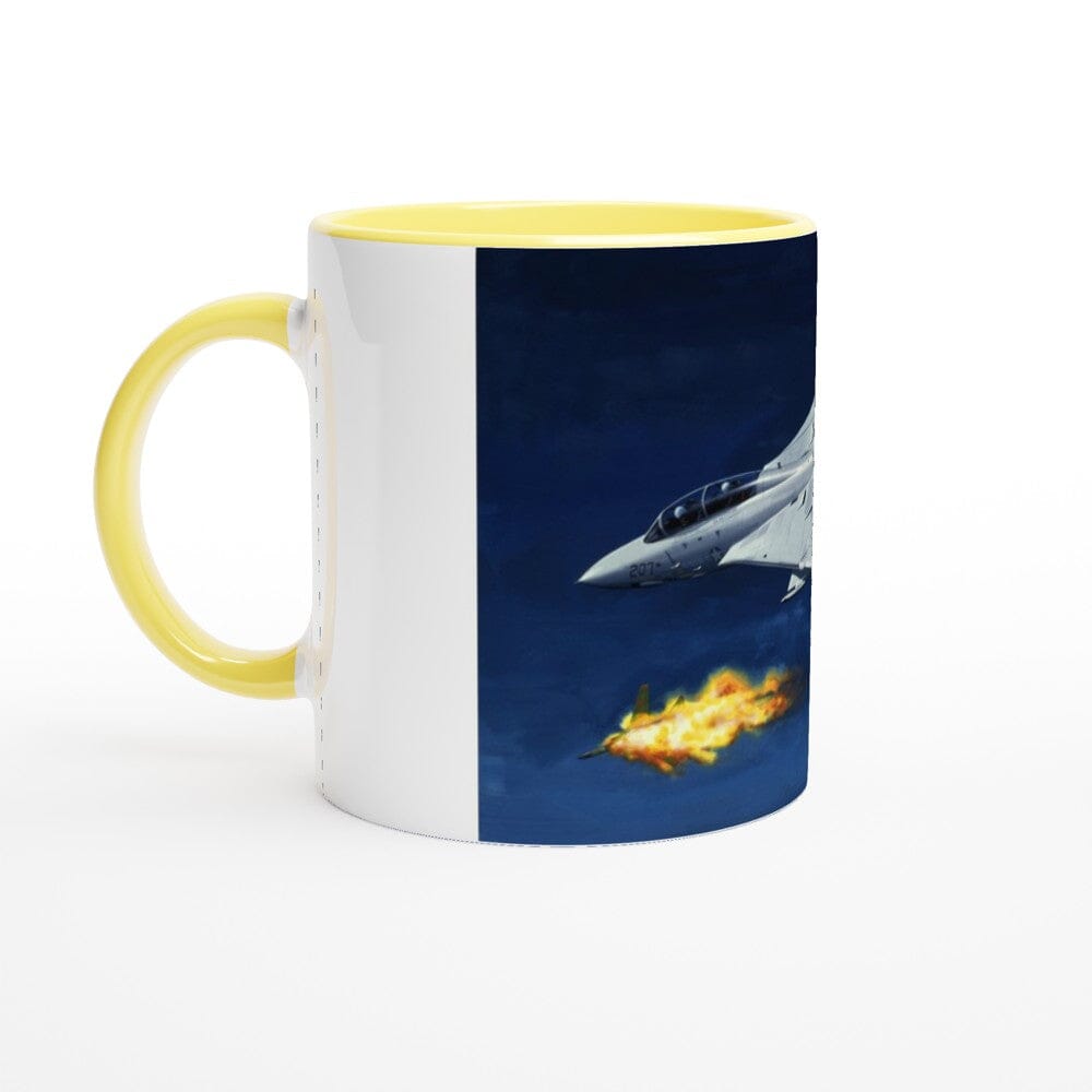 Thijs Postma - Mug - Grumman F-14 Tomcat Shooting Down A MiG-23 - Ceramic 11oz Mugs TP Aviation Art ceramic yellow 