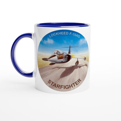 Thijs Postma - Mug - Lockheed F-104G KLu D-8332 On The Deck - 11oz Ceramic Mugs TP Aviation Art ceramic blue 