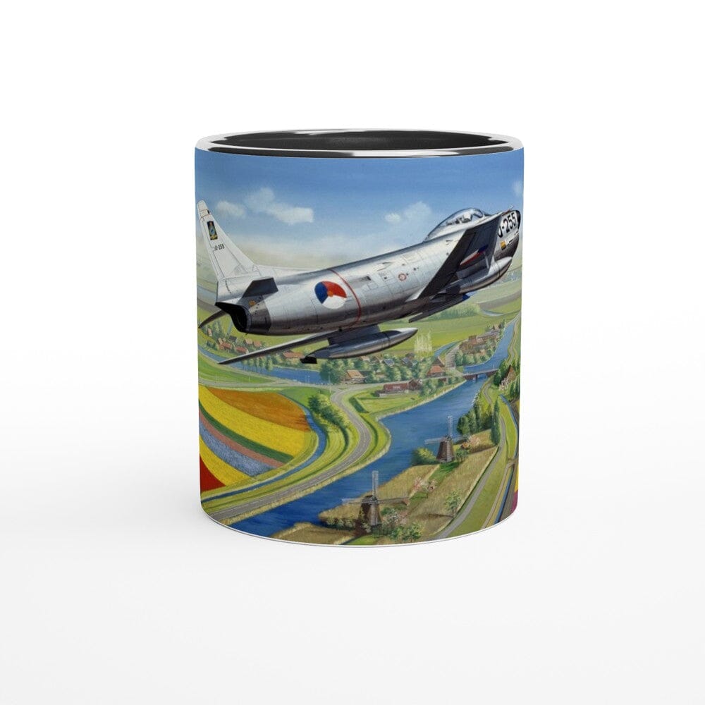 Thijs Postma - Mug - North American F-86K Sabre Over Dutch Landscape - Ceramic 11oz Mugs TP Aviation Art 