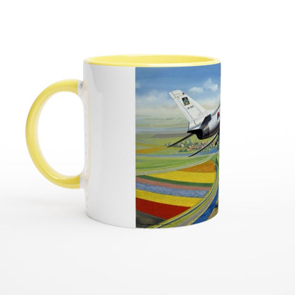 Thijs Postma - Mug - North American F-86K Sabre Over Dutch Landscape - Ceramic 11oz Mugs TP Aviation Art ceramic yellow 