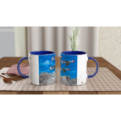 Thijs Postma - Mug - Republic F-84 Thunderbirds at Mount Rushmore - Ceramic 11oz Mugs TP Aviation Art 