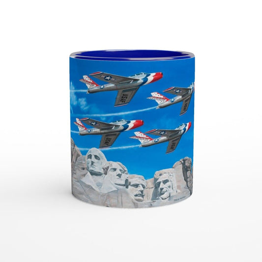 Thijs Postma - Mug - Republic F-84 Thunderbirds at Mount Rushmore - Ceramic 11oz Mugs TP Aviation Art 