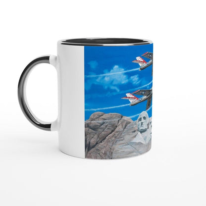 Thijs Postma - Mug - Republic F-84 Thunderbirds at Mount Rushmore - Ceramic 11oz Mugs TP Aviation Art ceramic black 