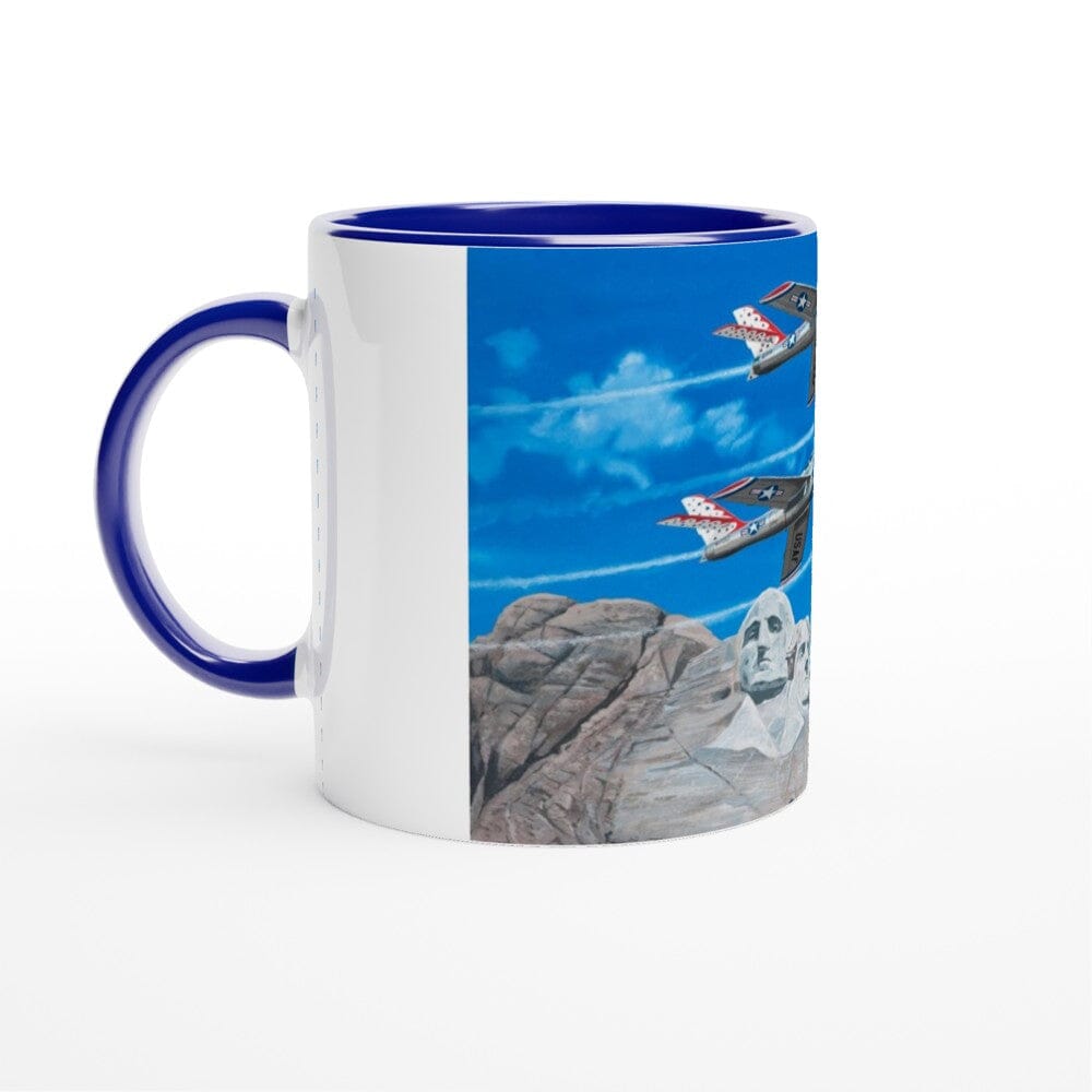 Thijs Postma - Mug - Republic F-84 Thunderbirds at Mount Rushmore - Ceramic 11oz Mugs TP Aviation Art ceramic blue 