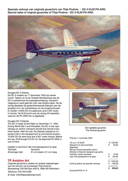 Thijs Postma - Original Painting - Douglas DC-3 KLM PH-ARG Original Painting TP Aviation Art 