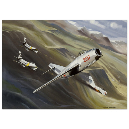 Thijs Postma - Original Painting - MiG-15 And F-86 Sabre In Korea Original Painting TP Aviation Art 