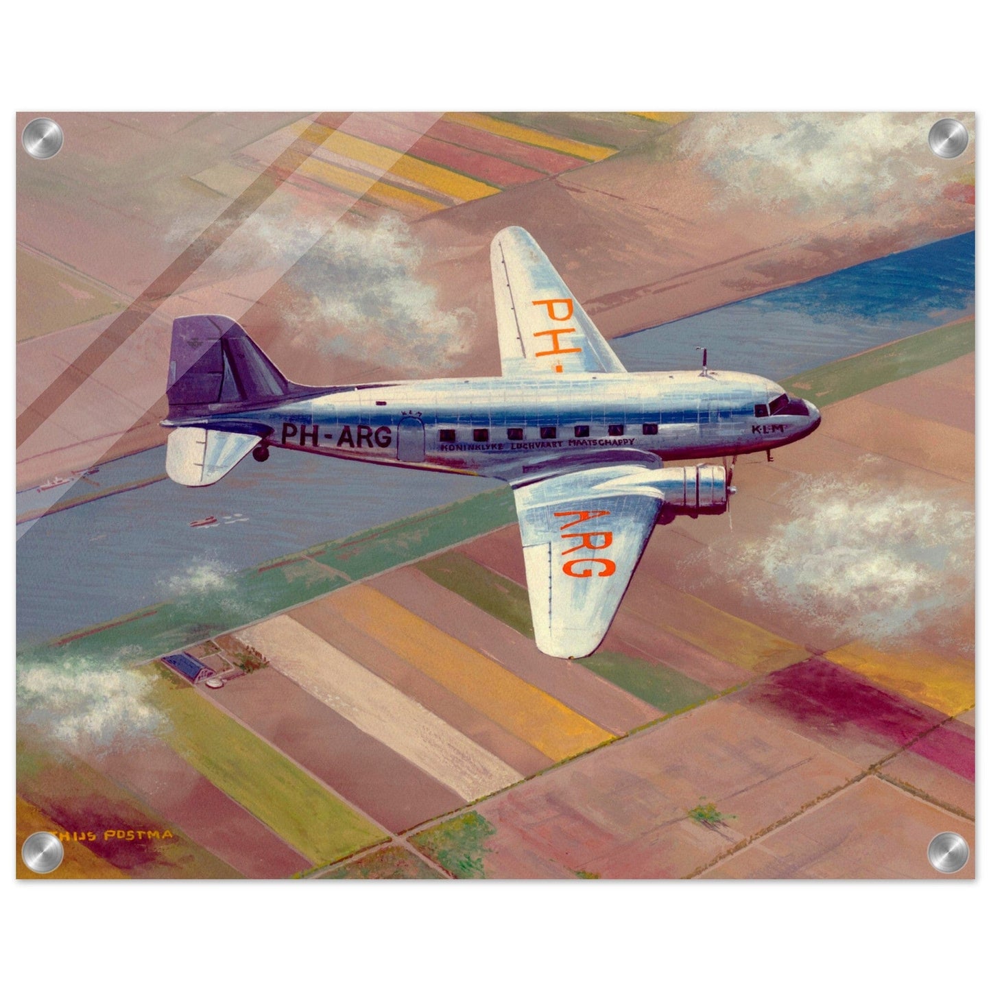 Thijs Postma - Poster - Acrylic - Douglas DC-3 PH-ARG Over Bollenstreek Acrylic Print Gelato 40x50 cm / 16x20″ 