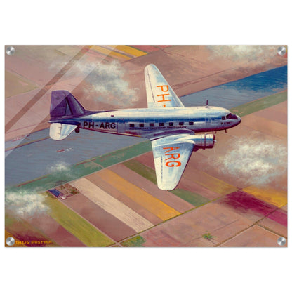 Thijs Postma - Poster - Acrylic - Douglas DC-3 PH-ARG Over Bollenstreek Acrylic Print Gelato 50x70 cm / 20x28″ 