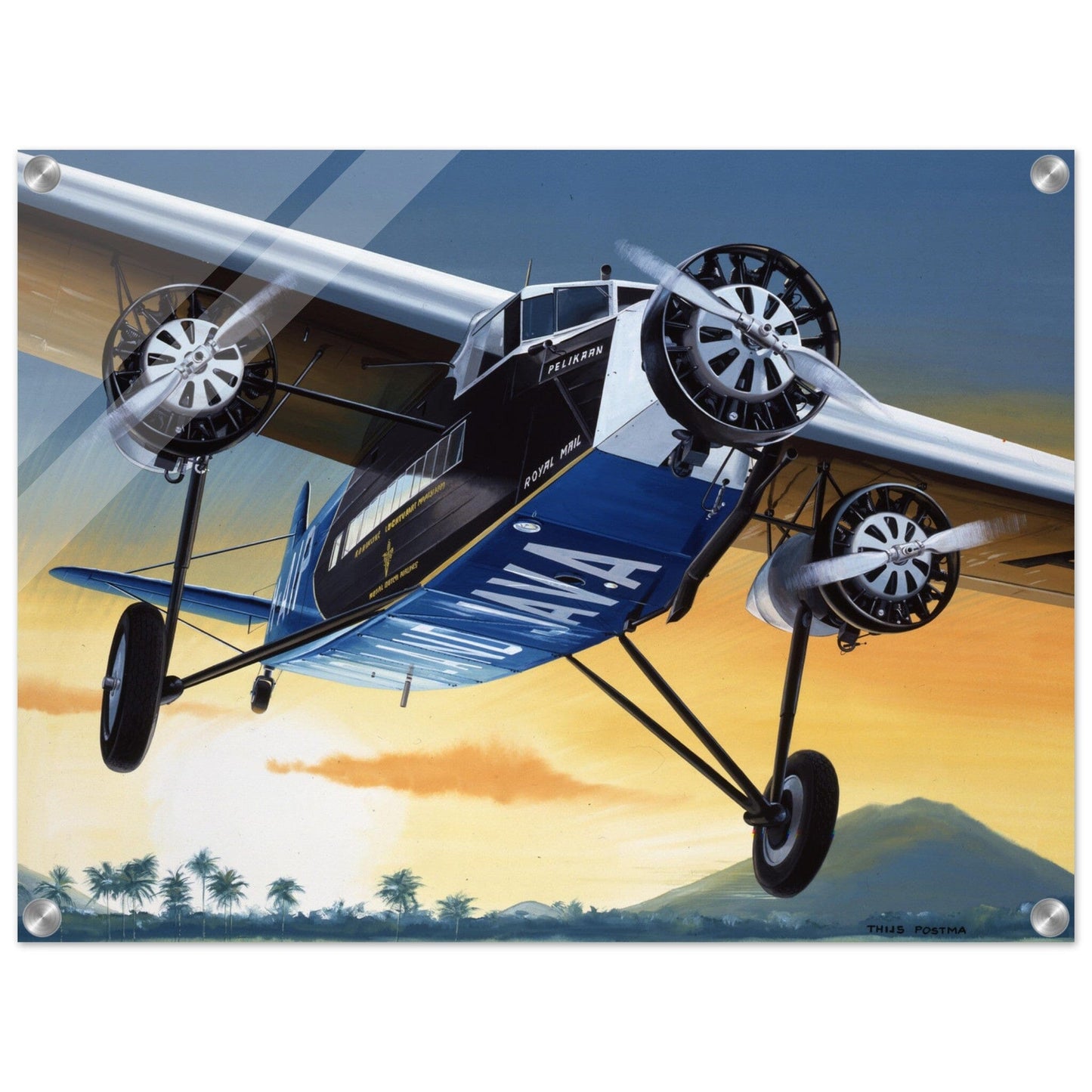 Thijs Postma - Poster - Acrylic - Fokker F.XVIII Pelikaan Flying To Batavia Acrylic Print TP Aviation Art 45x60 cm / 18x24″ 