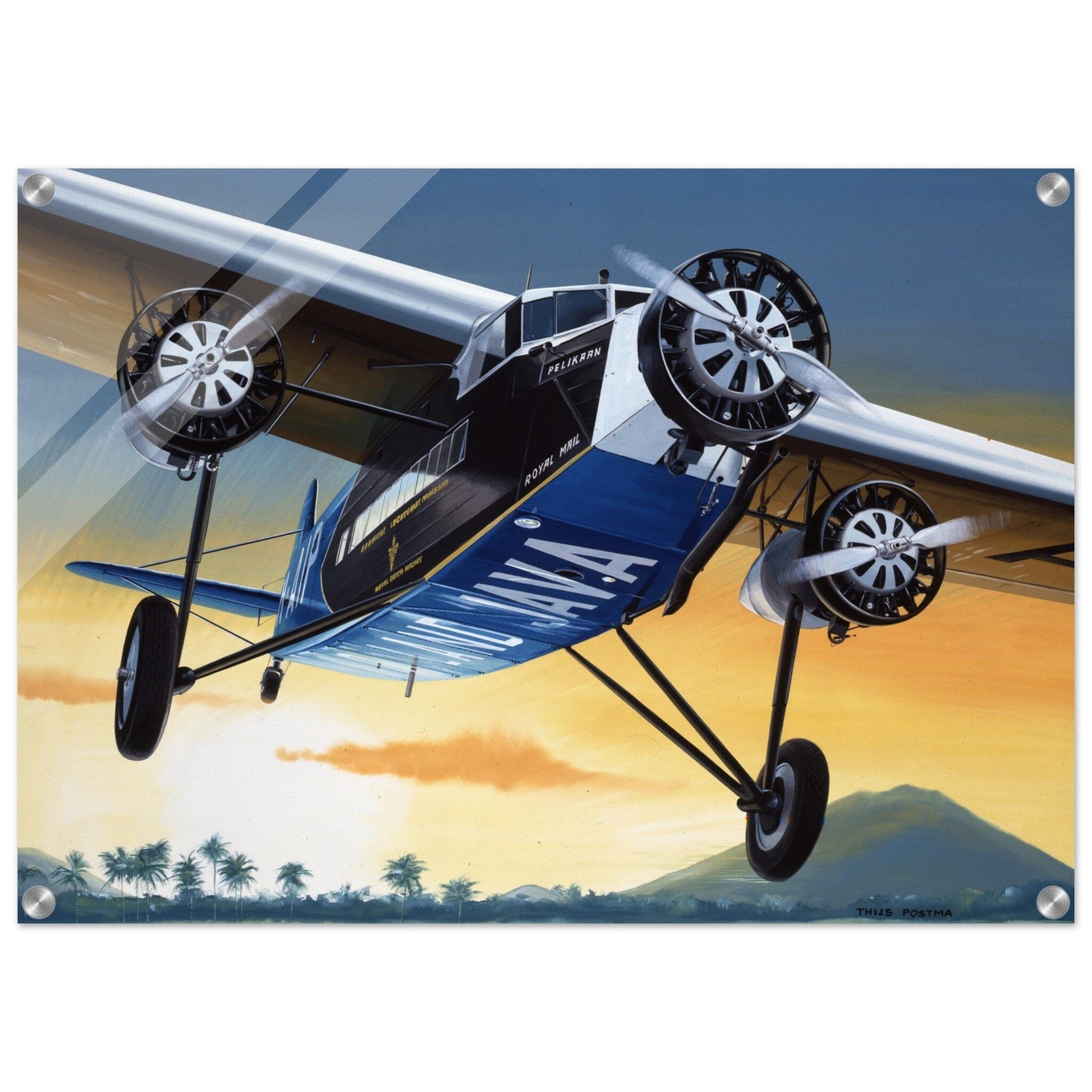 Thijs Postma - Poster - Acrylic - Fokker F.XVIII Pelikaan Flying To Batavia Acrylic Print TP Aviation Art 50x70 cm / 20x28″ 