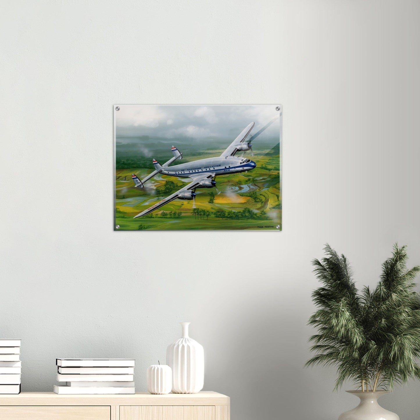 Thijs Postma - Poster - Acrylic - Lockheed L-749 Over Sawahs Acrylic Print TP Aviation Art 