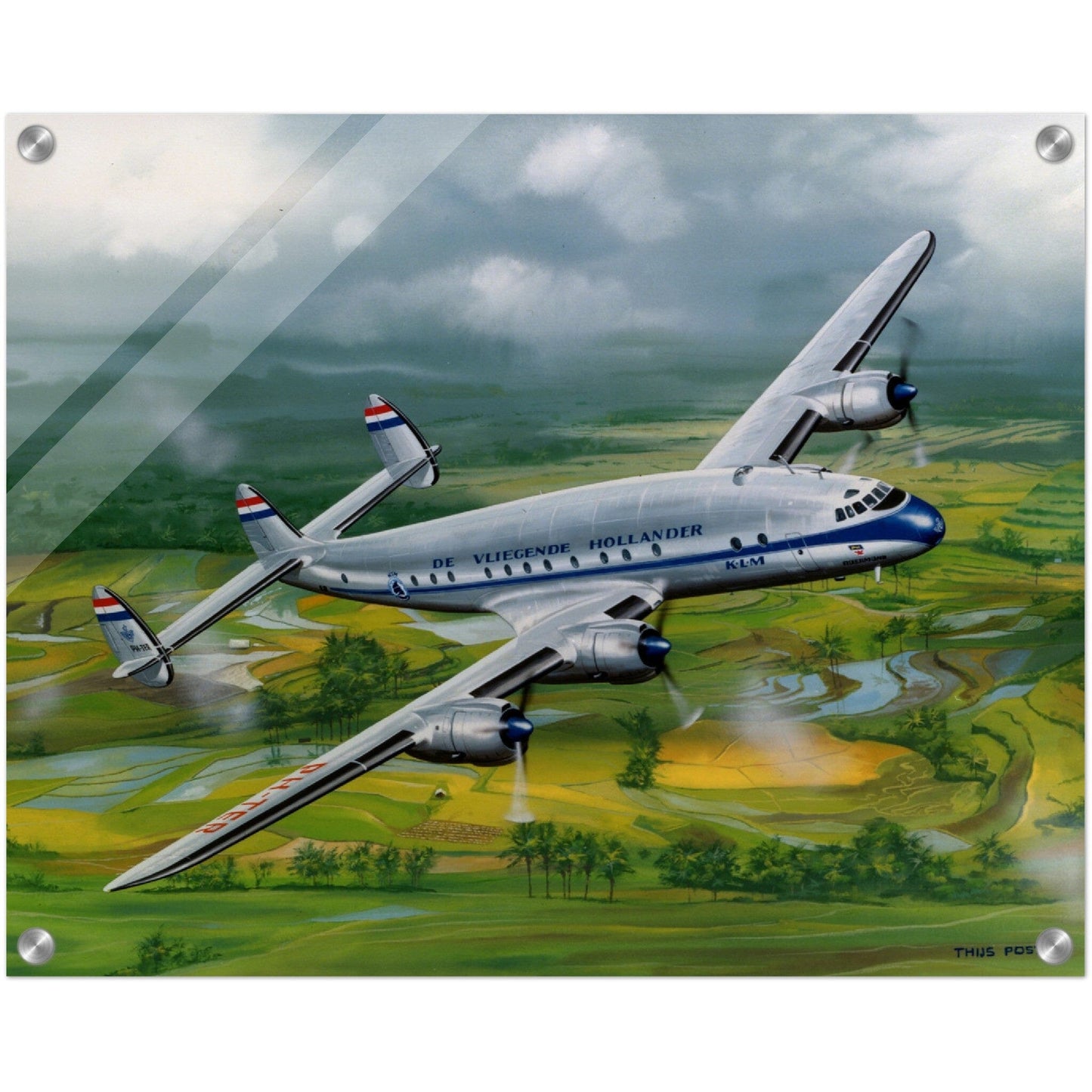 Thijs Postma - Poster - Acrylic - Lockheed L-749 Over Sawahs Acrylic Print TP Aviation Art 40x50 cm / 16x20″ 