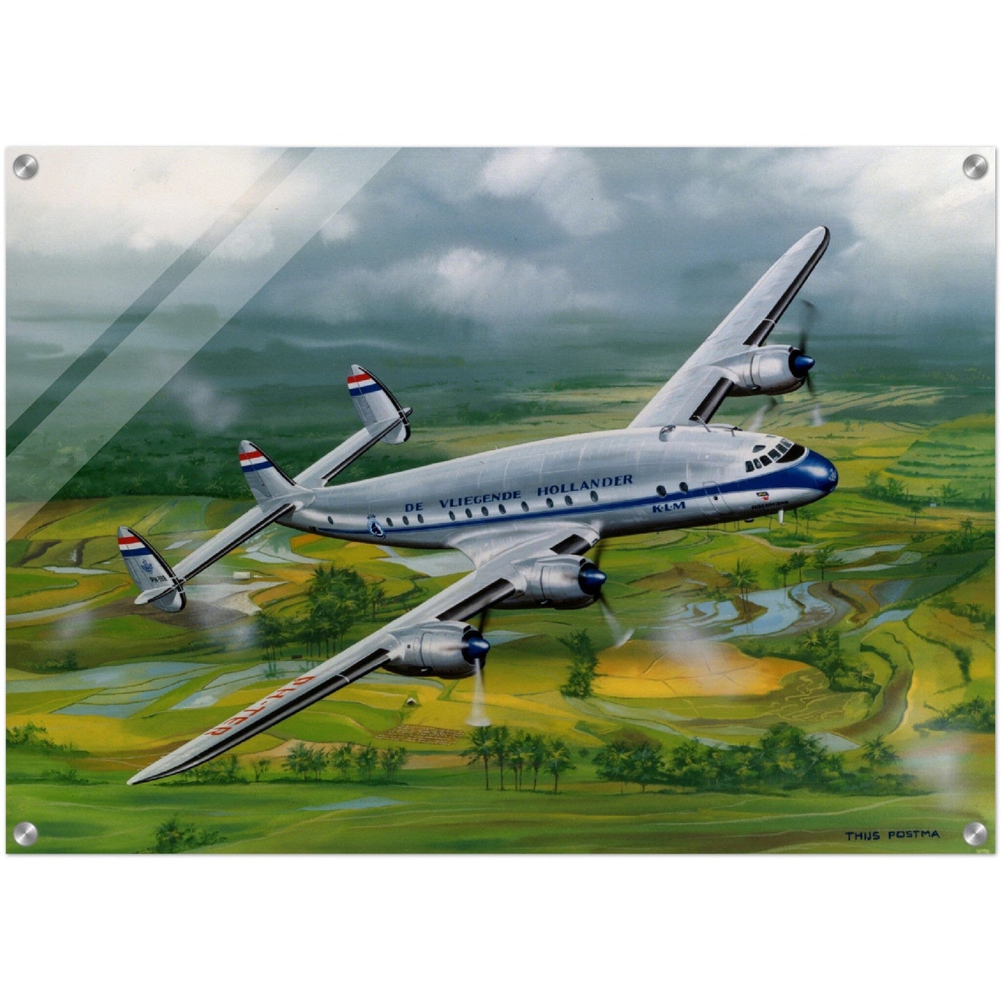 Thijs Postma - Poster - Acrylic - Lockheed L-749 Over Sawahs Acrylic Print TP Aviation Art 50x70 cm / 20x28″ 